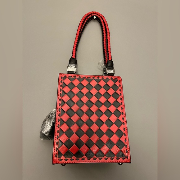 Western Linen Handbags - NWT Western Linen Red & Black Woven Checkered Leather Crossbody/Shoulder/Handbag